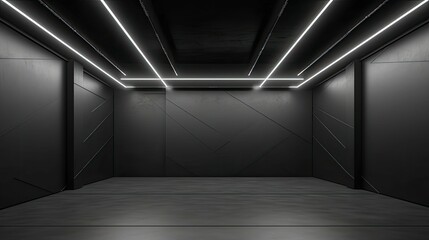 Naklejka na ściany i meble Modern dark home interior background wall mock up ,3d render , empty template 