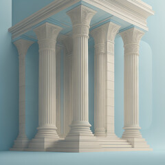 Naklejka premium Serene and Ethereal Banner: Airy Ivory and Seraphic Sky Blue Architectural Background with Whimsical Tilted Pillars