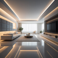 Versatile Minimalistic Background Luminous Interior with Enchanting Built-in Lighting and a Polished Floor