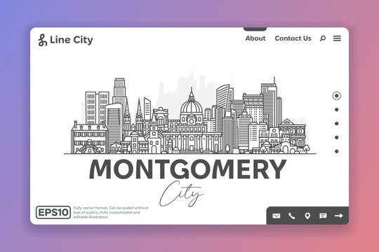 Montgomery, Alabama, USA architecture line skyline illustration. Linear vector cityscape with famous landmarks, city sights, design icons. Landscape with editable strokes.