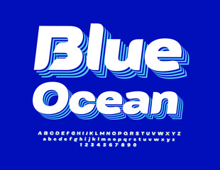 Vector eco Sign Blue Ocean. Bright Creative Font. Set of Modern Alphabet Letters, Numbers and Symbols