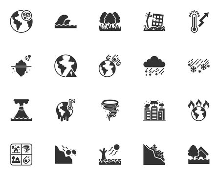 set of natural disaster icons, climate change, environment