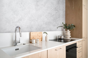 kitchen with modern interior and household appliances