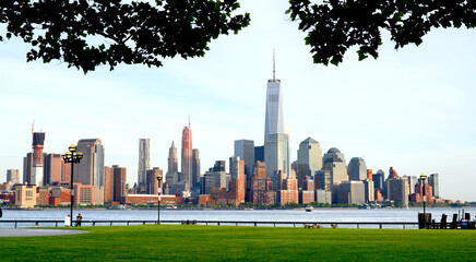 a view of Manhattan city skyline from battery park , new jersey, USA 