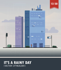 Vector set of Cityscape with building. Vector cartoon illustration of rainy landscape with buildings. Part 12 twelve - 616769534