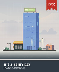 Vector set of Cityscape with building. Vector cartoon illustration of rainy landscape with buildings. Part 13 thirteen - 616769747