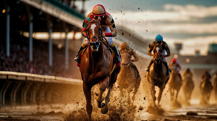 Kentucky derby horse racing. Generative A I. 2 - obrazy, fototapety, plakaty