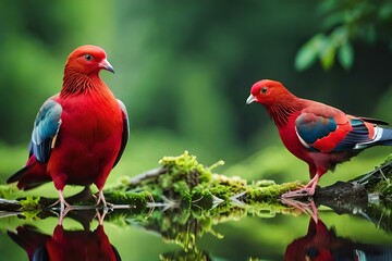 couple of red pigeon in the forest