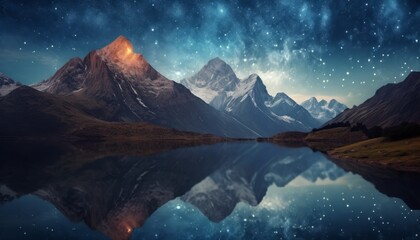 Fototapeta na wymiar Night landscape with a mountain lake and a starry sky