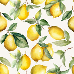 Seamless vector background with watercolor lemons.