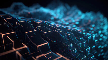 Fototapeta premium Modern digital abstract 3D background. Copy space. Can be used in the description of network abilities, technological processes, digital storages, science, education, etc.