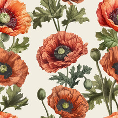 Seamless vector background with watercolor poppies.