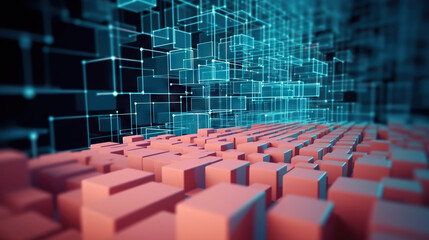 Obraz premium Modern digital abstract 3D background. Copy space. Can be used in the description of network abilities, technological processes, digital storages, science, education, etc.
