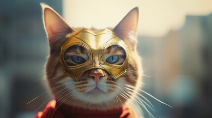 The Feline Guardian: Cat in a Hero Mask Keeps Evil at Bay