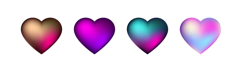 Collection of a 3d render gradient hearts 