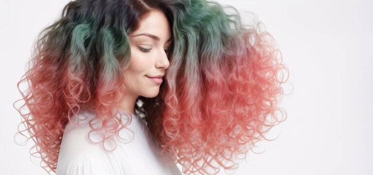 Happy Colored Ombre Hairstyle of a Beautiful Woman