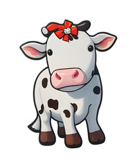 sticker of cute cow cartoon style, transparent background PNG, generative AI
