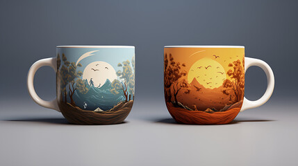 cup of coffee and tea. color changing mugs