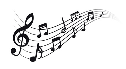 Music notes with wave lines. Minimalistic vector melody notes line.