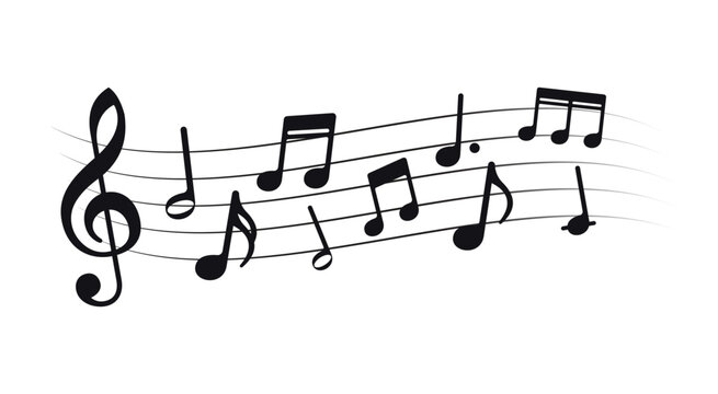 Music notes with wave lines. Minimalistic vector melody notes line.
