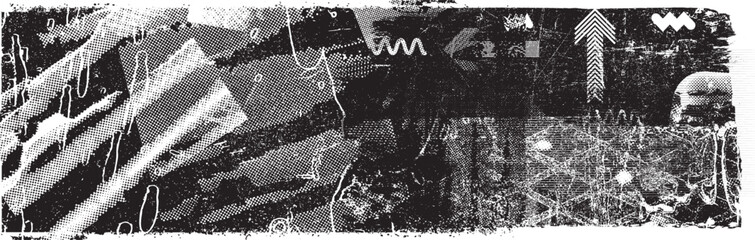Fototapeta premium Glitch distorted grunge layer . Noise destroyed texture . Trendy defect error shapes . Overlay grunge texture . Distressed effect .Vector shapes with a halftone dots screen print texture.