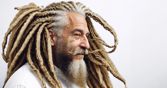 Old Man with Long Dreadlocks and White Shirt