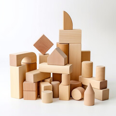 photo of a wooden building blocks create sets of wooden bu