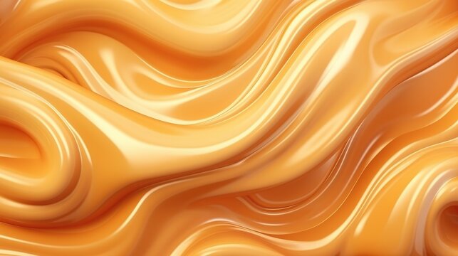 Liquid sweet melted caramel. Wavy abstract background. Peanut butter. Generative AI. Illustration for banner, poster, cover, brochure or presentation.