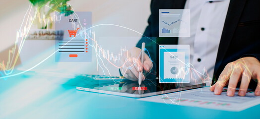 concept of online shopping, using a laptop computer