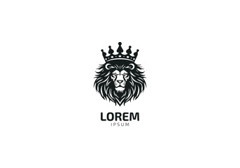 Lion logo design vector illustration icon with crown