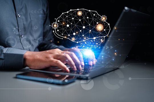 technology, business, neural, processor, network, link, system, innovation, innovative, ai. typing keyboard to training neural ai innovation technology hud. artificial intelligence operation system.