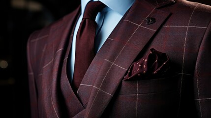 Closeup of finely tailored suit and tie for men, Businessmen elegant fashion and clothing