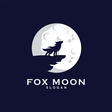 fox moon logo line art design