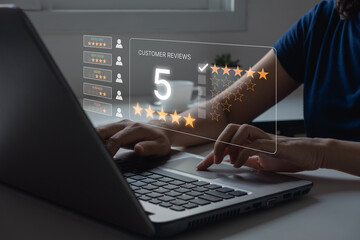 Customer review satisfaction feedback survey concept. User give rating to service experience on...
