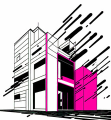  Generative AI. abstract architectural image of the building in lines