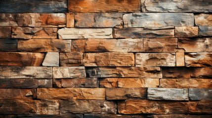 AI generated a close-up of a wall made with rectangular ochre-colored stones that can be used as a background.