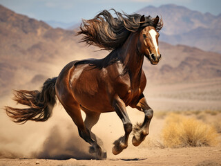 Obraz na płótnie Canvas Galloping wild horse in the desert