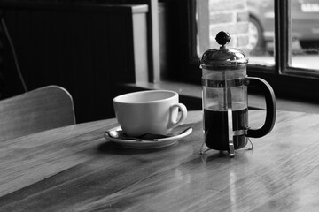 cafe coffee cup and cafeteria on table
