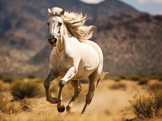 Galloping wild horse in the desert