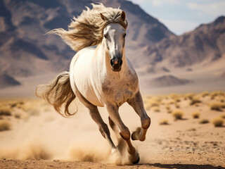 Galloping wild horse in the desert