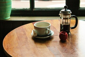 cafe coffee cup and cafeteria on table