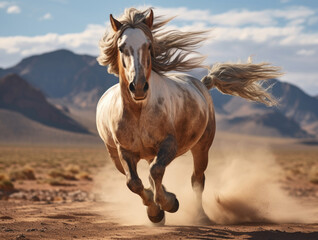 Fototapeta na wymiar Galloping wild horse in the desert