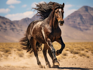 Galloping wild horse in the desert