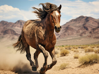 Galloping wild horse in the desert