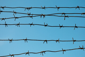 barbed wire against the blue sky