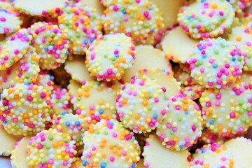 white chocolate candy buttons with sprinkles full screen