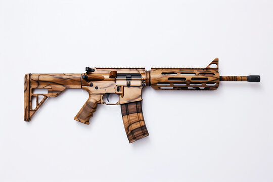 photo of a assault rifles made of wood delicate placed on 