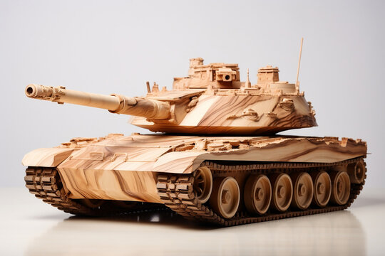 photo of a m1 abrams tank made of wood delicate placed on 