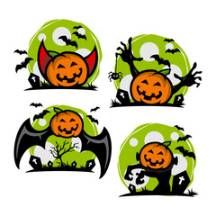 creepy and cute helloween set, vector logo icon