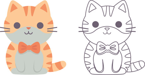 Obraz premium Kawaii cat flat Icon vector. Cute cat-flat illustration. Cute Kawaii cat flat illustration, Art, Icons, and Graphics. 